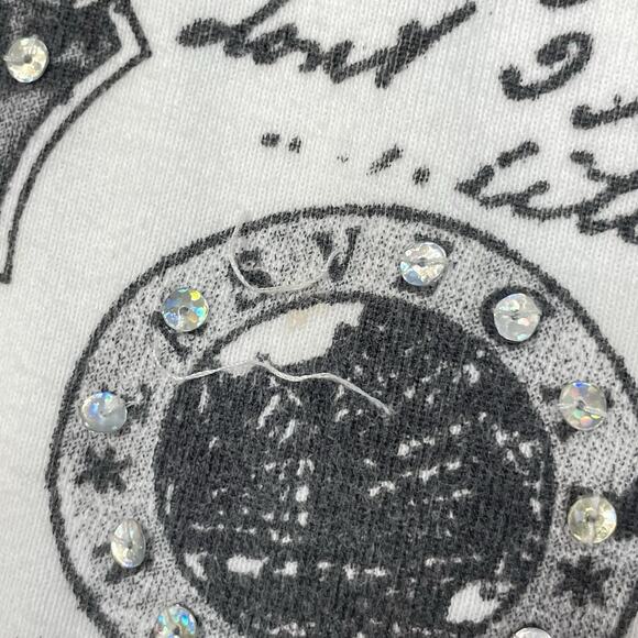 Vtg 90’s Take Two Travel Black And White Beaded Collage Top Women’s L Y2K Indie - Picture 7 of 10